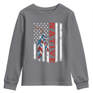 Native American Feathers Vintage USA Flag Youth Sweatshirt Proud Indigenous People TS11 Charcoal Print Your Wear