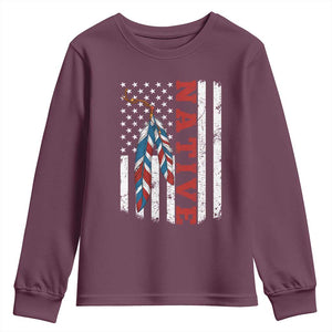 Native American Feathers Vintage USA Flag Youth Sweatshirt Proud Indigenous People TS11 Maroon Print Your Wear