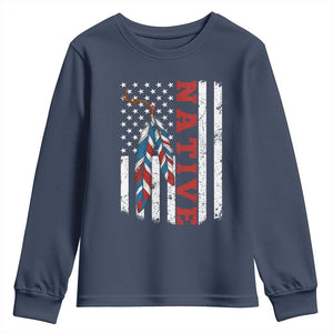 Native American Feathers Vintage USA Flag Youth Sweatshirt Proud Indigenous People TS11 Navy Print Your Wear