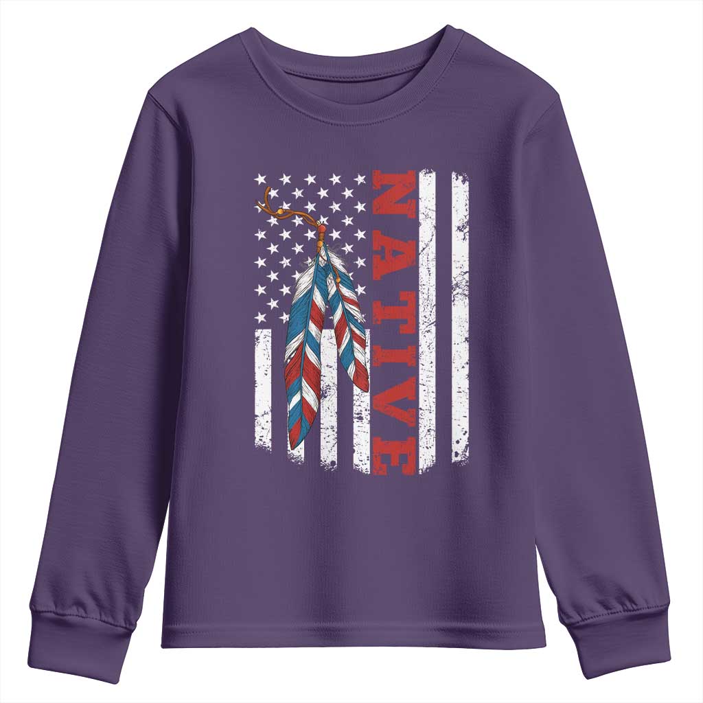 Native American Feathers Vintage USA Flag Youth Sweatshirt Proud Indigenous People TS11 Purple Print Your Wear