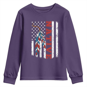 Native American Feathers Vintage USA Flag Youth Sweatshirt Proud Indigenous People TS11 Purple Print Your Wear