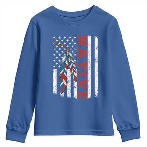 Native American Feathers Vintage USA Flag Youth Sweatshirt Proud Indigenous People TS11 Royal Blue Print Your Wear