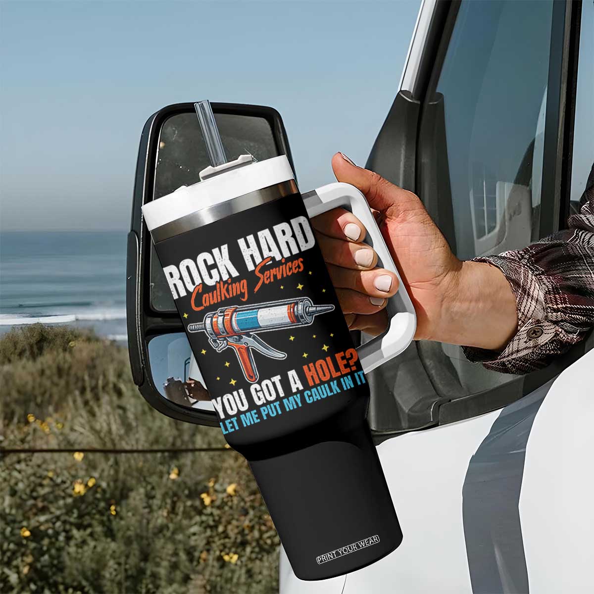 Funny Rock Hard Caulking Services Tumbler With Handle Offensive Embarrassing Inappropriate Adult Humor TS11 Print Your Wear