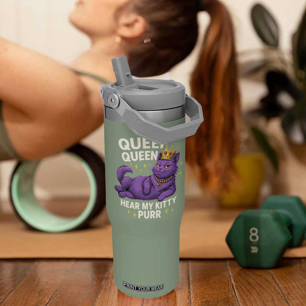 Funny Queef Queen Cat Flip Straw Tumbler Hear My Kitty Purr Inappropriate Dirty Adult Humor Jokes TS11 One Size: 30 oz Moss Green Print Your Wear
