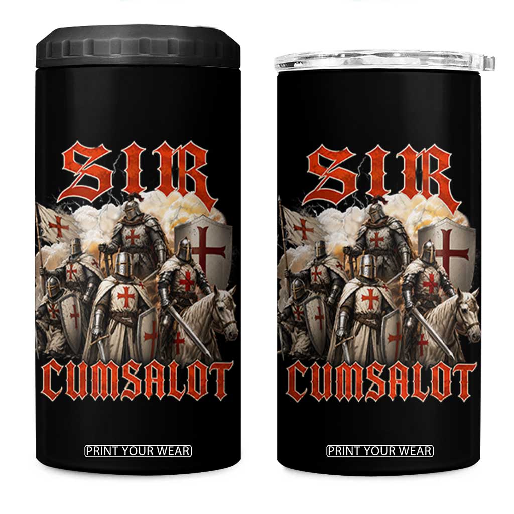Sir Cumsalot Funny Offensive Knight Meme Bootleg Graphic 4 in 1 Can Cooler Tumbler