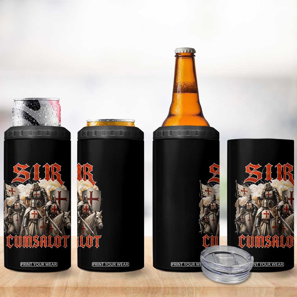 Sir Cumsalot Funny Offensive Knight Meme Bootleg Graphic 4 in 1 Can Cooler Tumbler