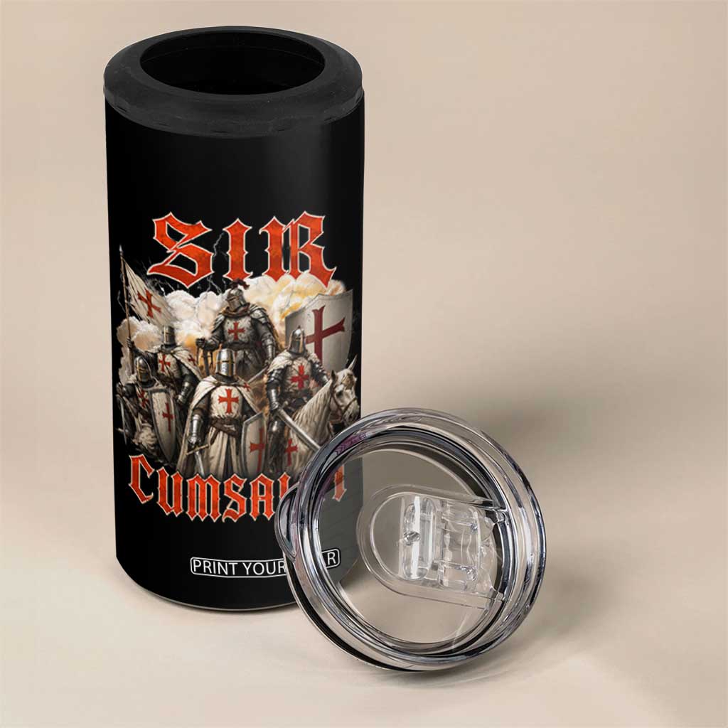 Sir Cumsalot Funny Offensive Knight Meme Bootleg Graphic 4 in 1 Can Cooler Tumbler