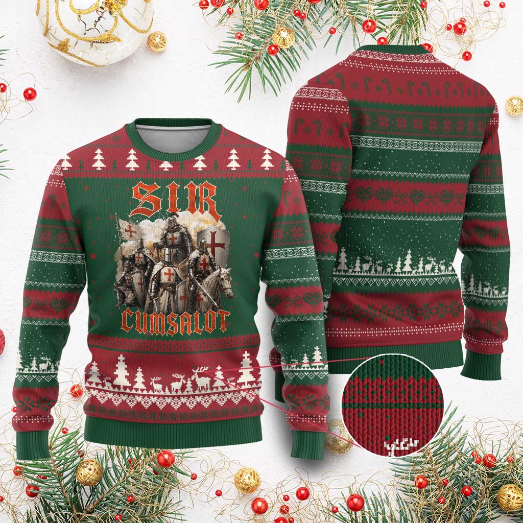 Sir Cumsalot Funny Offensive Knight Meme Bootleg Graphic Ugly Christmas Sweater