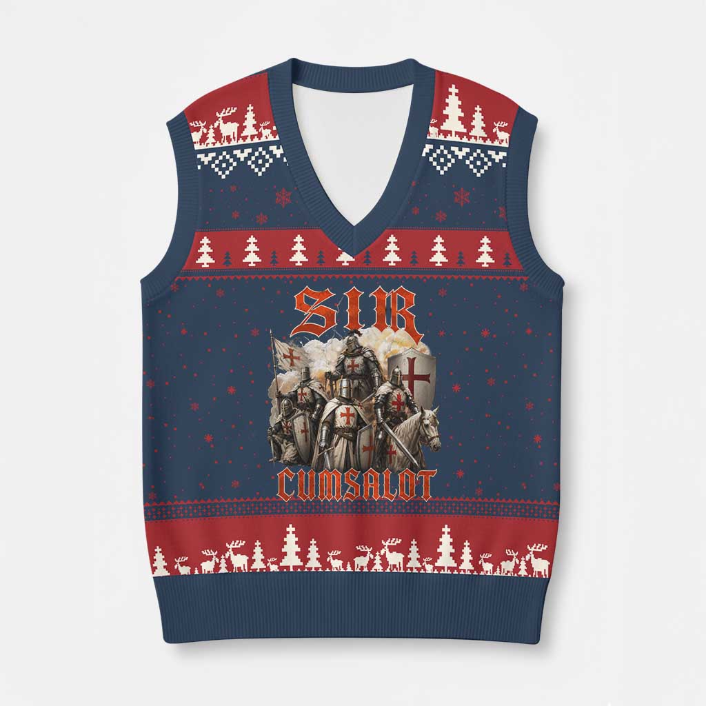 Sir Cumsalot Funny Offensive Knight Meme Bootleg Graphic V-Neck Knit Sweater Vest