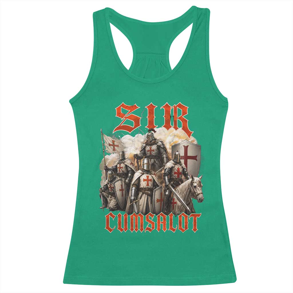 Sir Cumsalot Funny Offensive Knight Meme Bootleg Graphic Racerback Tank Top