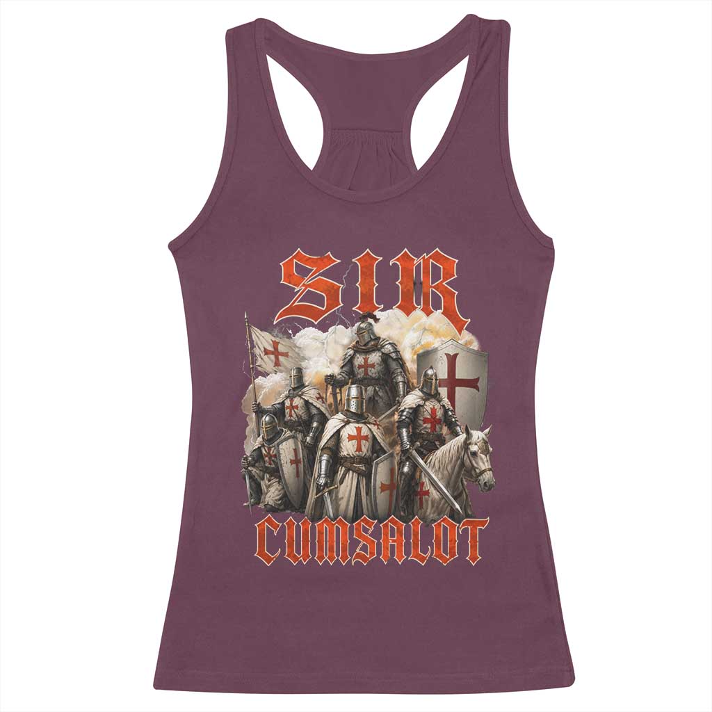 Sir Cumsalot Funny Offensive Knight Meme Bootleg Graphic Racerback Tank Top