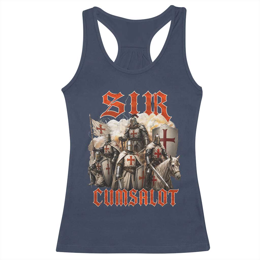 Sir Cumsalot Funny Offensive Knight Meme Bootleg Graphic Racerback Tank Top