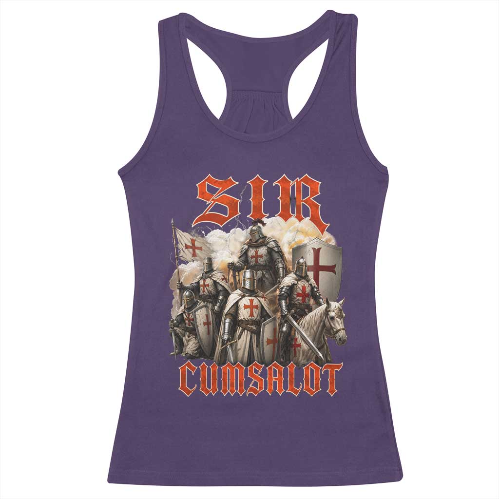 Sir Cumsalot Funny Offensive Knight Meme Bootleg Graphic Racerback Tank Top
