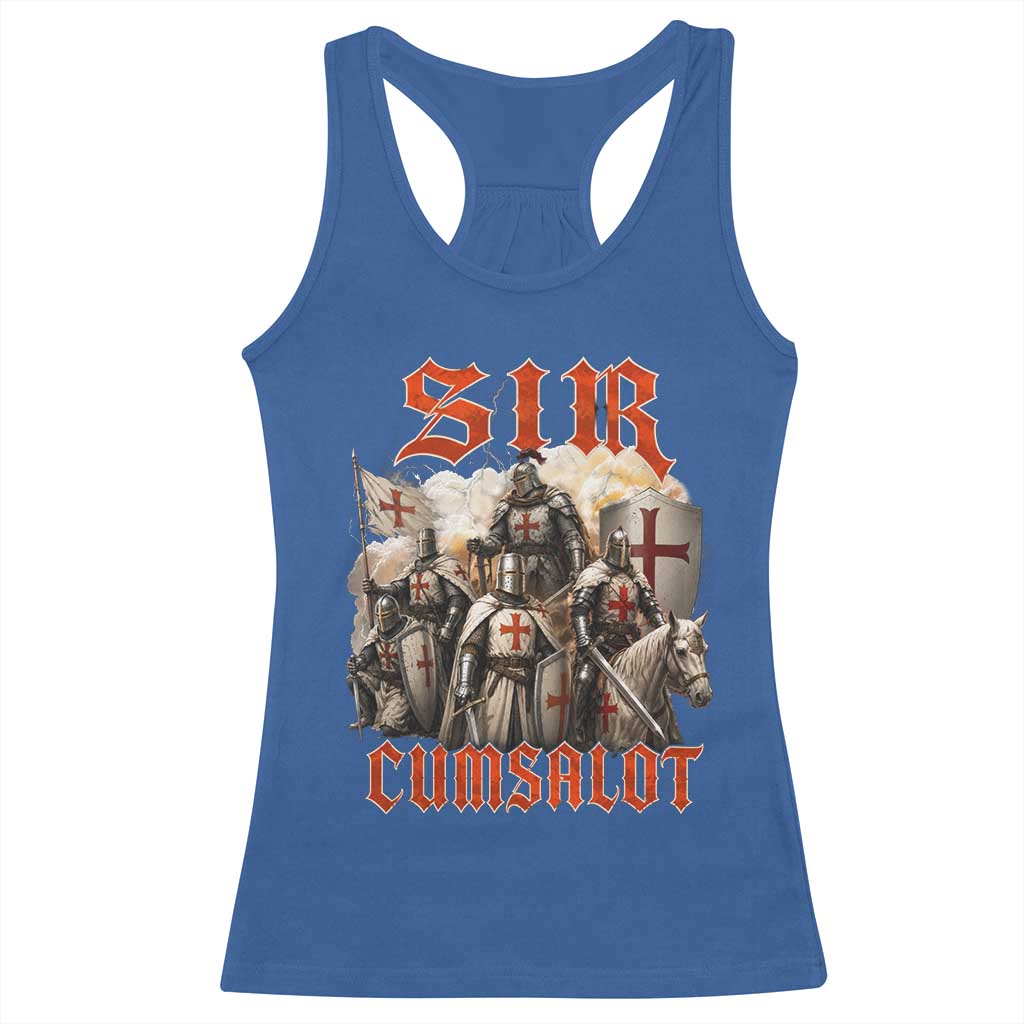 Sir Cumsalot Funny Offensive Knight Meme Bootleg Graphic Racerback Tank Top