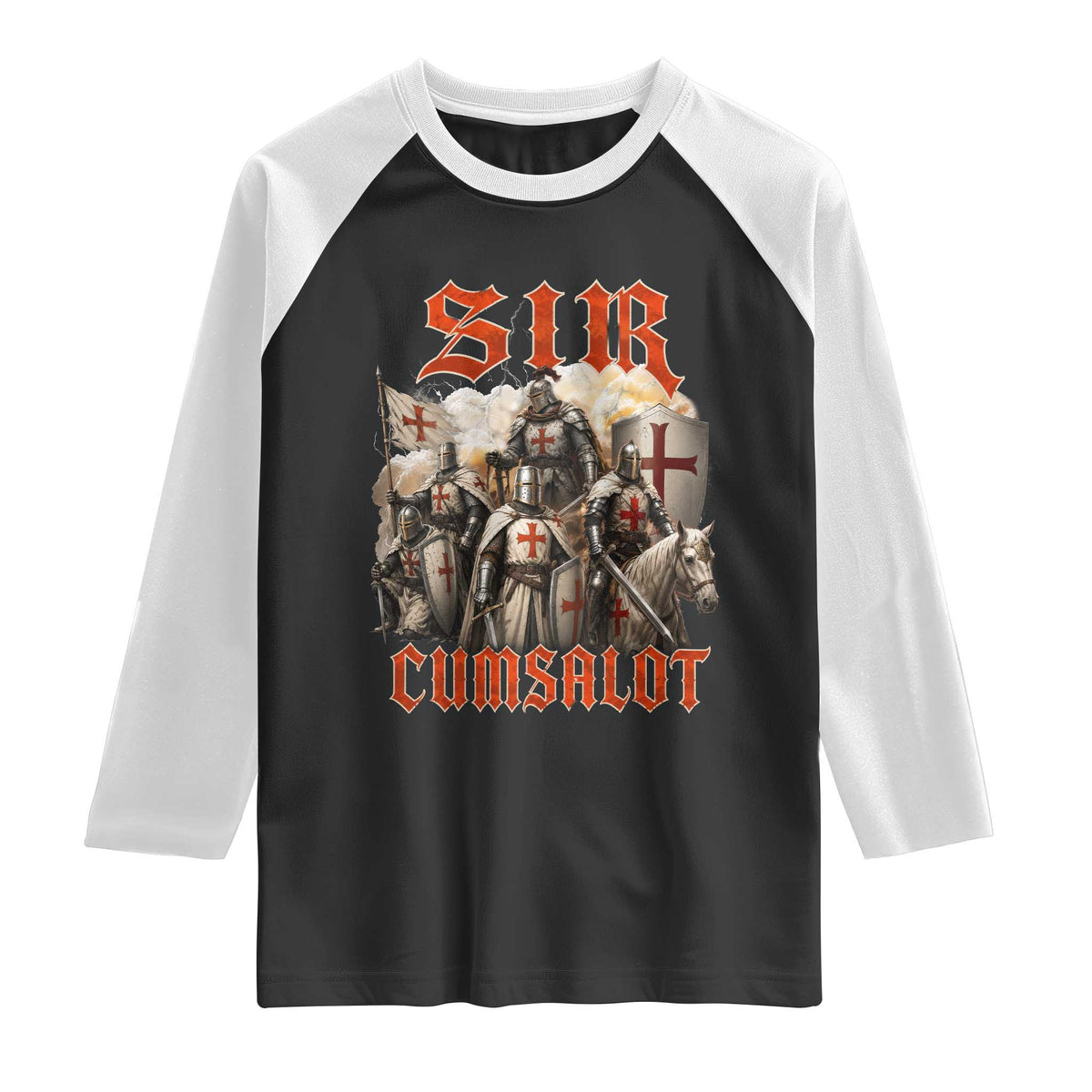 Sir Cumsalot Funny Offensive Knight Meme Bootleg Graphic Raglan Shirt