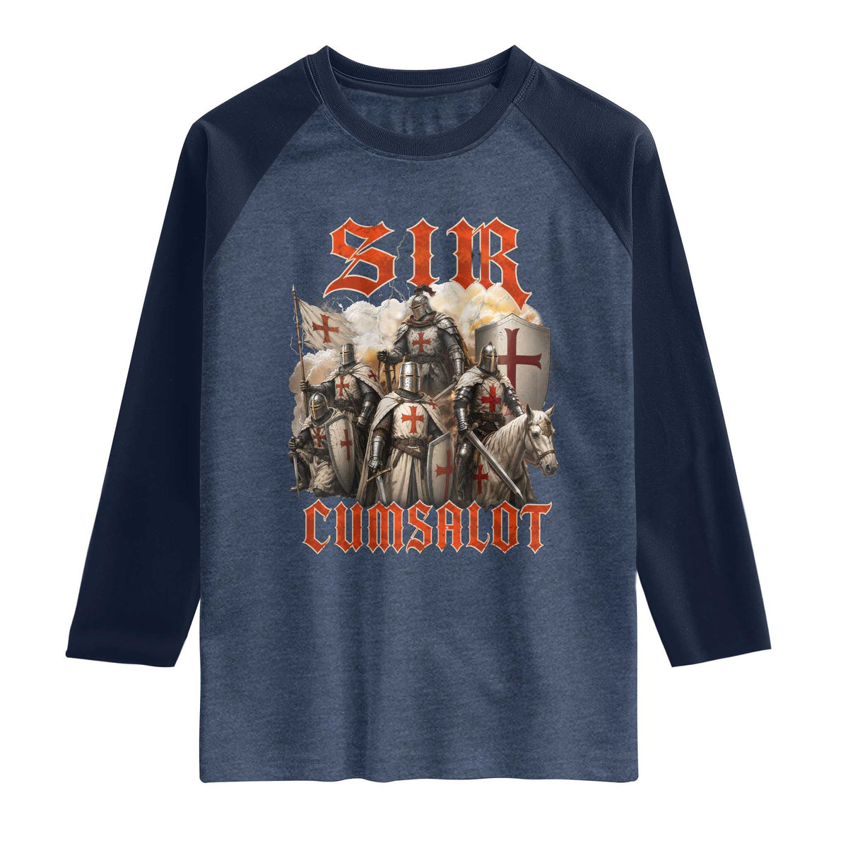 Sir Cumsalot Funny Offensive Knight Meme Bootleg Graphic Raglan Shirt