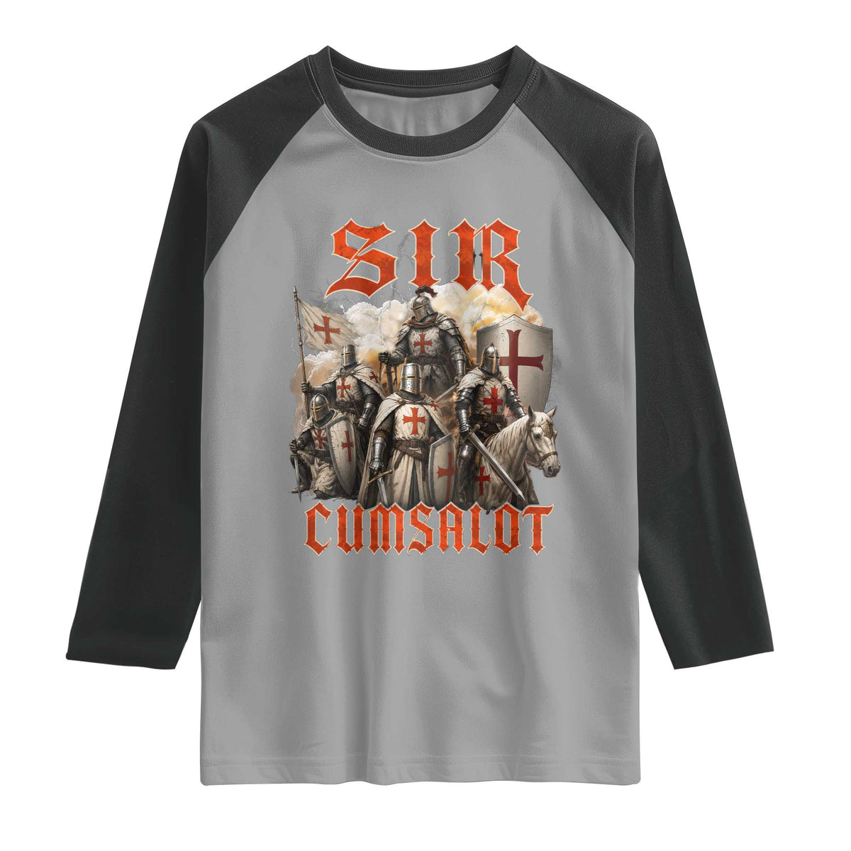 Sir Cumsalot Funny Offensive Knight Meme Bootleg Graphic Raglan Shirt