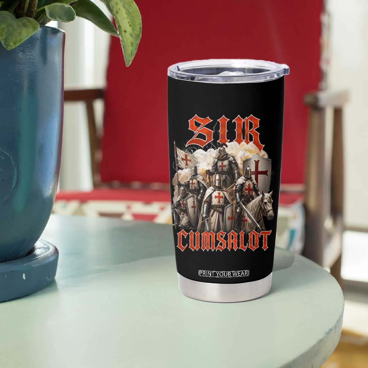 Sir Cumsalot Funny Offensive Knight Meme Bootleg Graphic Tumbler Cup