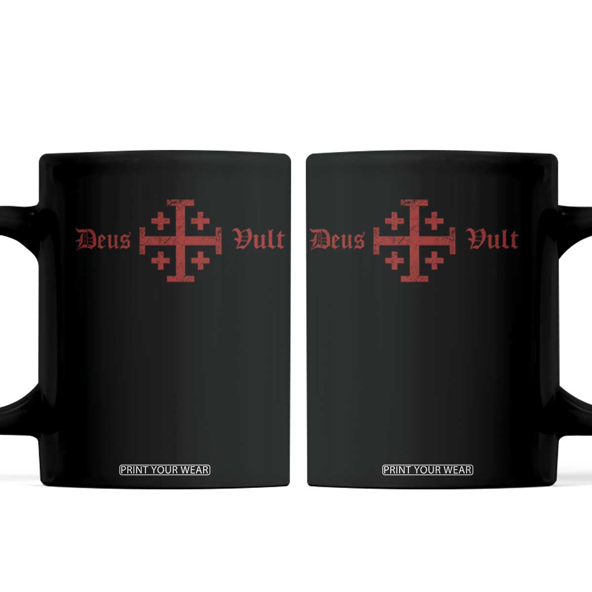 Deus Vult Catholic Knight Templar Crusader Cross Coffee Mug TS11 Black Print Your Wear