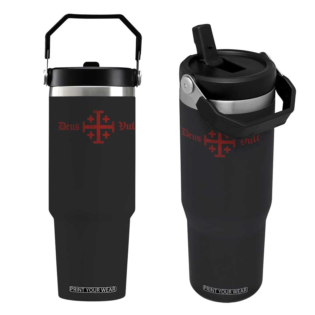 Deus Vult Catholic Knight Templar Crusader Cross Flip Straw Tumbler TS11 One Size: 30 oz Black Print Your Wear