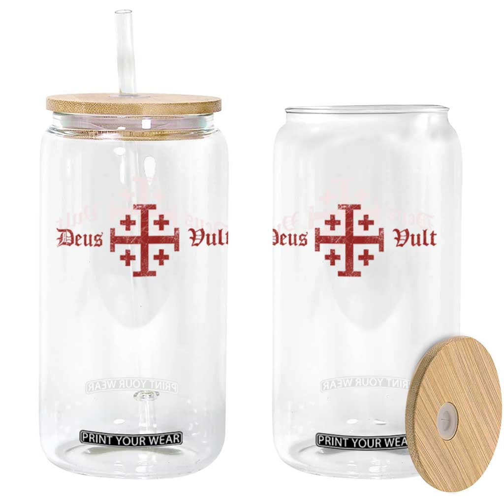 Deus Vult Catholic Knight Templar Crusader Cross Glass Can