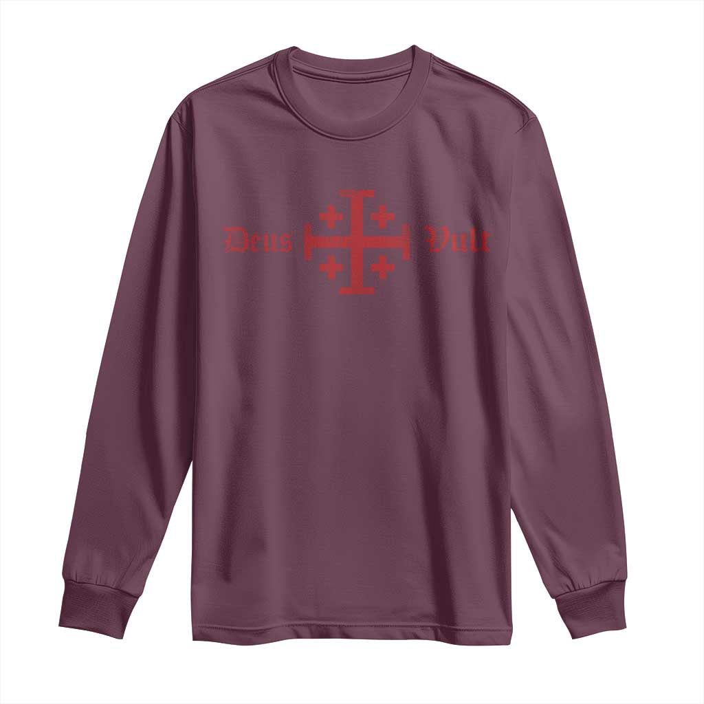 Deus Vult Catholic Knight Templar Crusader Cross Long Sleeve Shirt