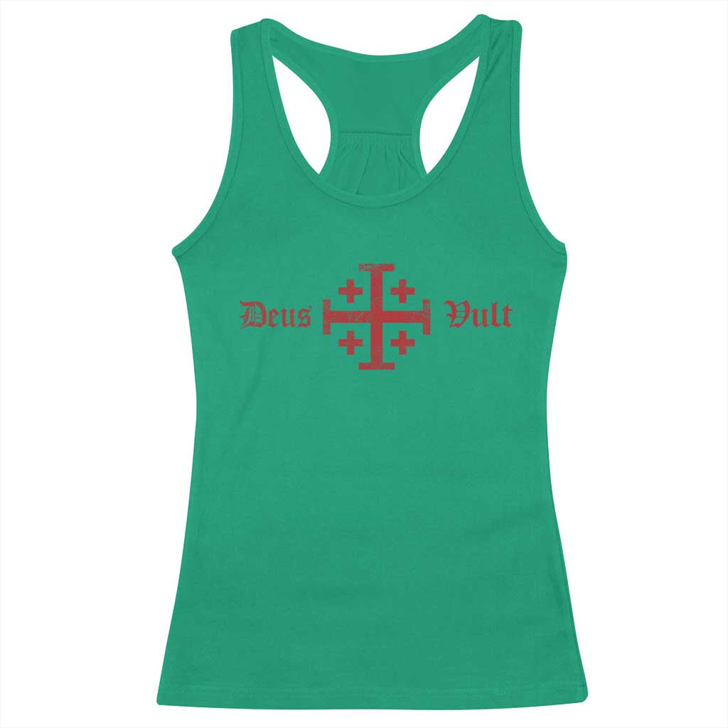 Deus Vult Catholic Knight Templar Crusader Cross Racerback Tank Top