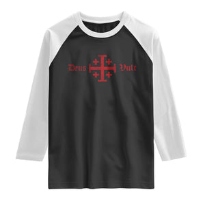 Deus Vult Catholic Knight Templar Crusader Cross Raglan Shirt