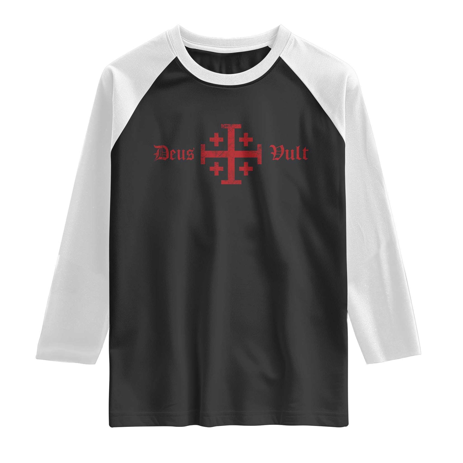 Deus Vult Catholic Knight Templar Crusader Cross Raglan Shirt TS11 Black White Print Your Wear