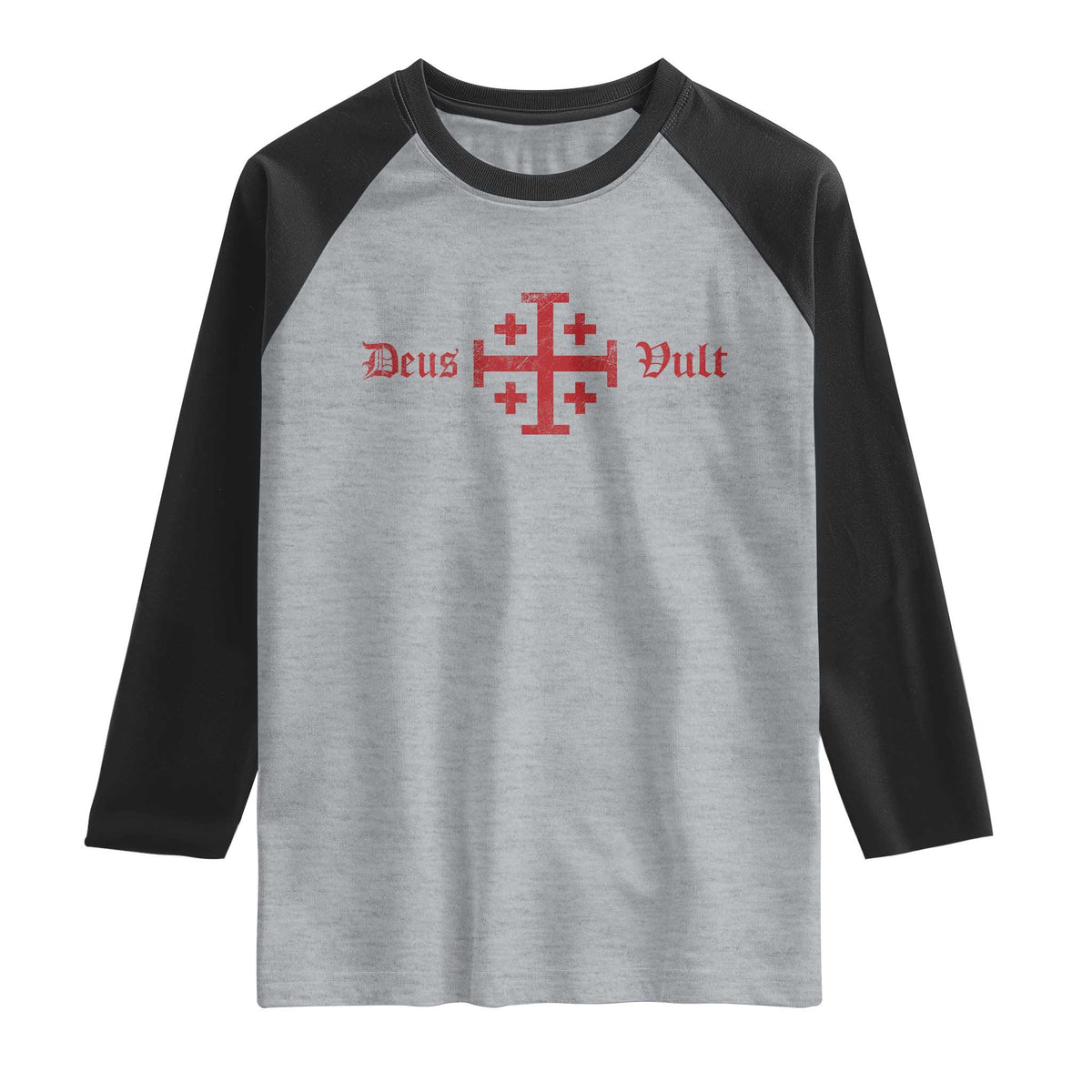Deus Vult Catholic Knight Templar Crusader Cross Raglan Shirt