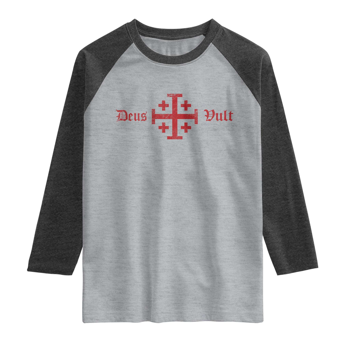 Deus Vult Catholic Knight Templar Crusader Cross Raglan Shirt