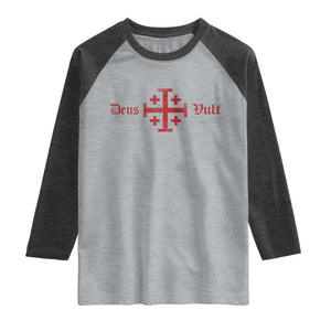 Deus Vult Catholic Knight Templar Crusader Cross Raglan Shirt