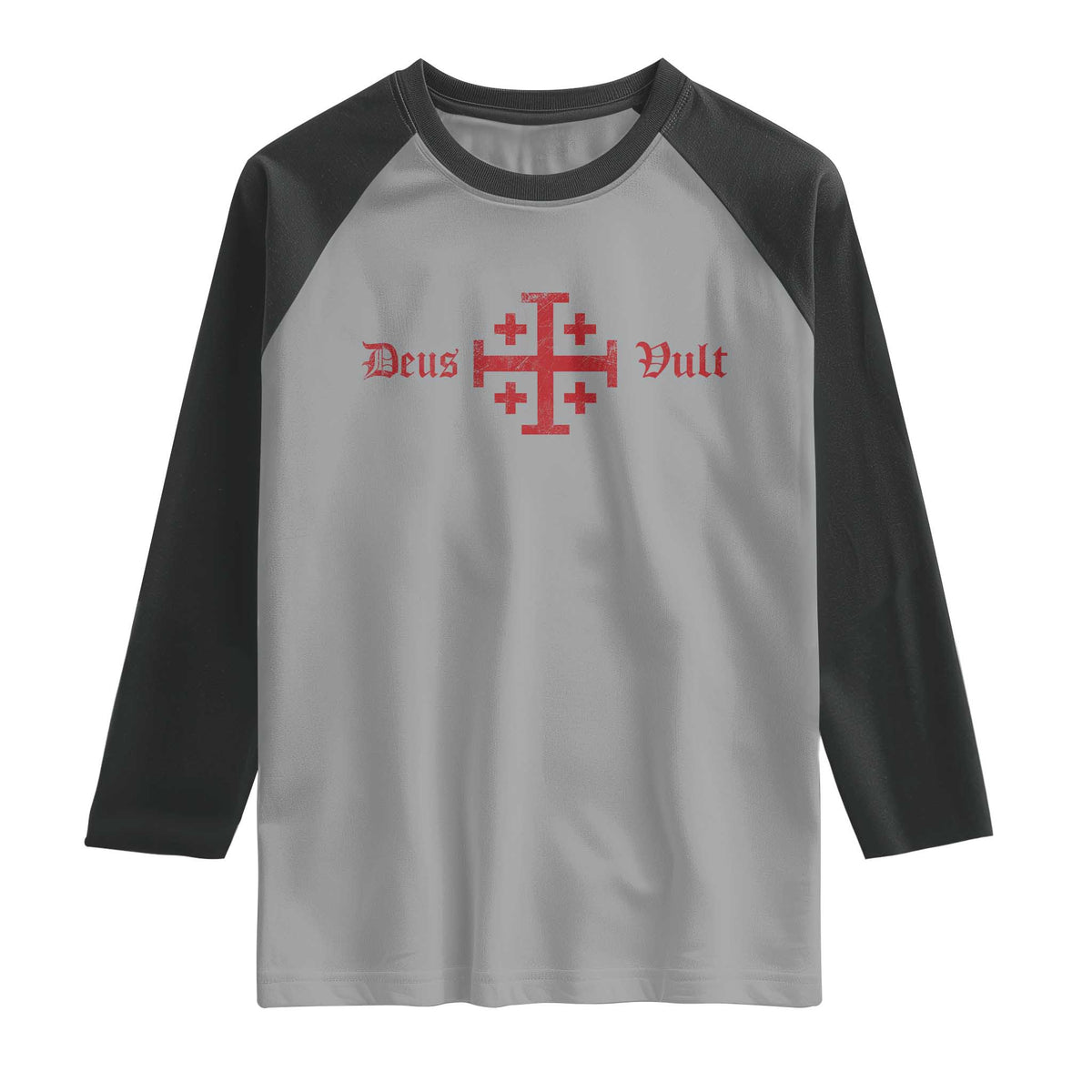 Deus Vult Catholic Knight Templar Crusader Cross Raglan Shirt