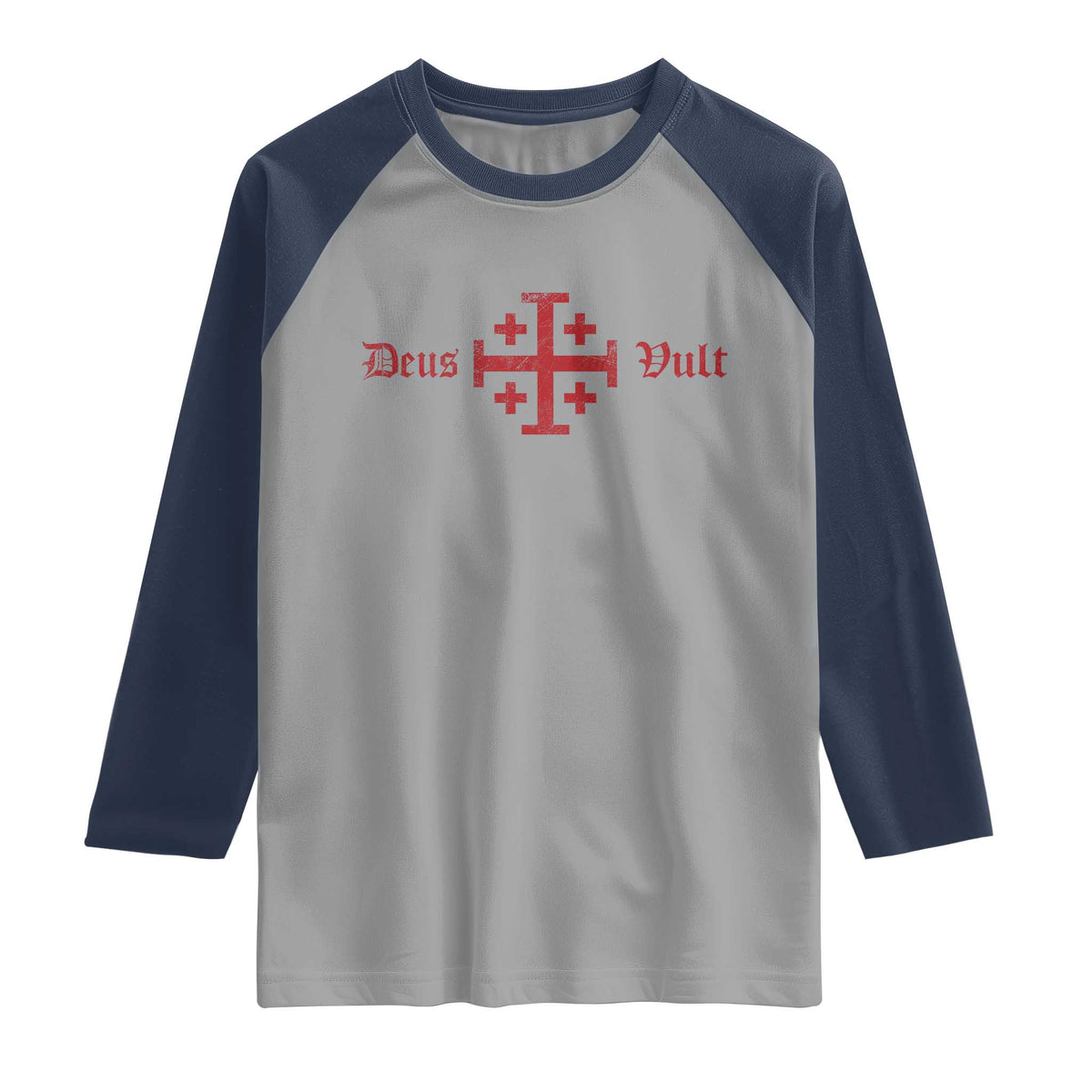 Deus Vult Catholic Knight Templar Crusader Cross Raglan Shirt