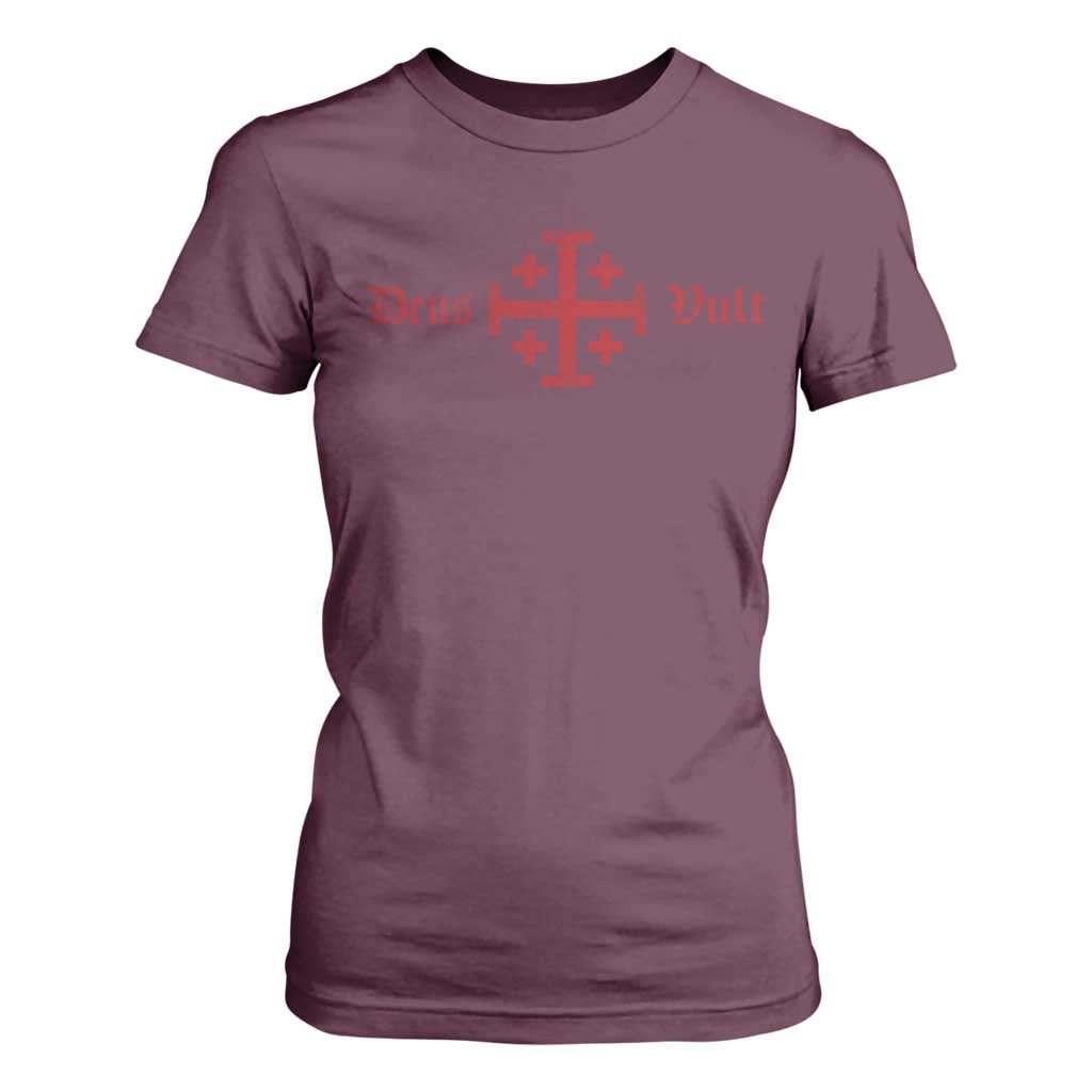 Deus Vult Catholic Knight Templar Crusader Cross T Shirt For Women