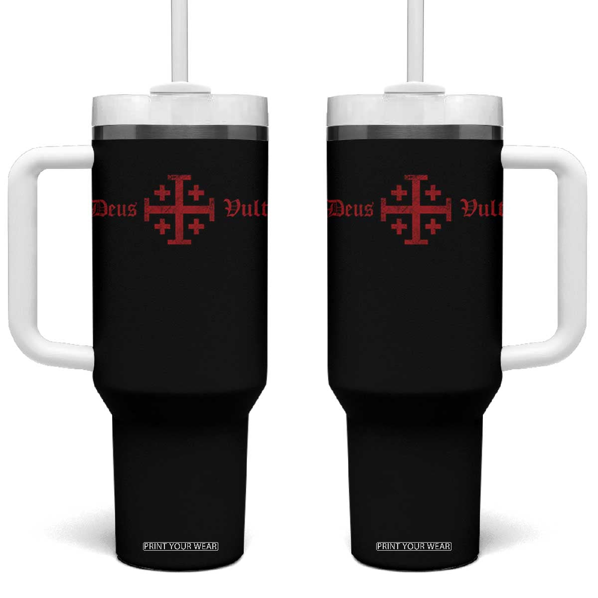 Deus Vult Catholic Knight Templar Crusader Cross Tumbler With Handle