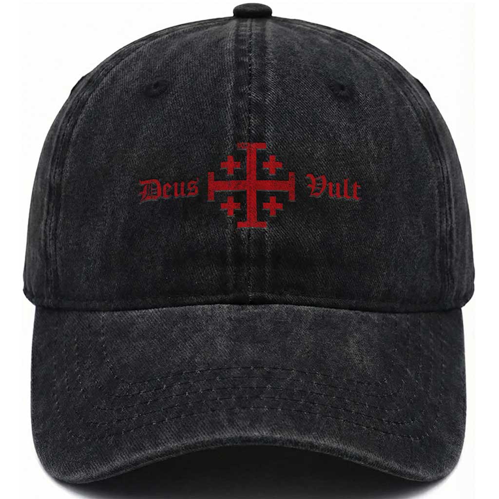 Deus Vult Catholic Knight Templar Crusader Cross Washed Cotton Baseball Cap TS11 Print Your Wear