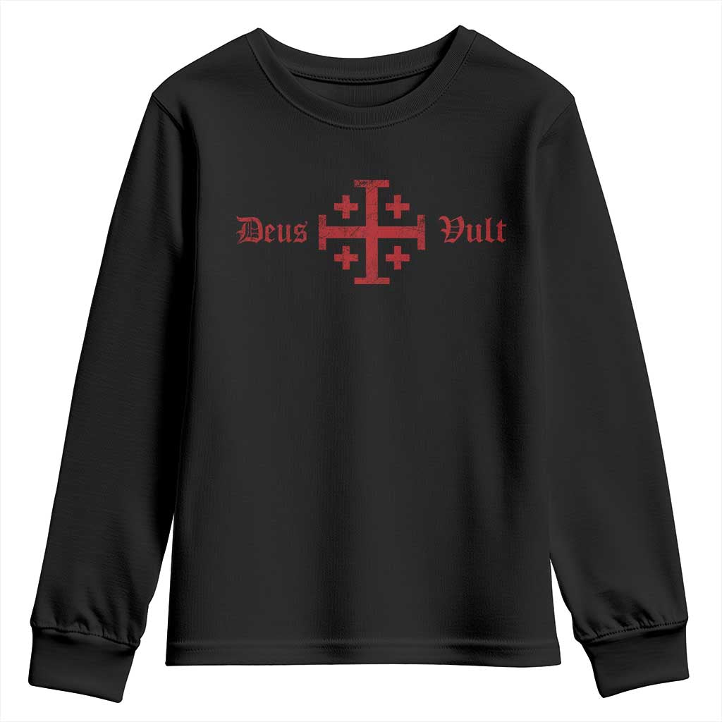 Deus Vult Catholic Knight Templar Crusader Cross Youth Sweatshirt TS11 Black Print Your Wear