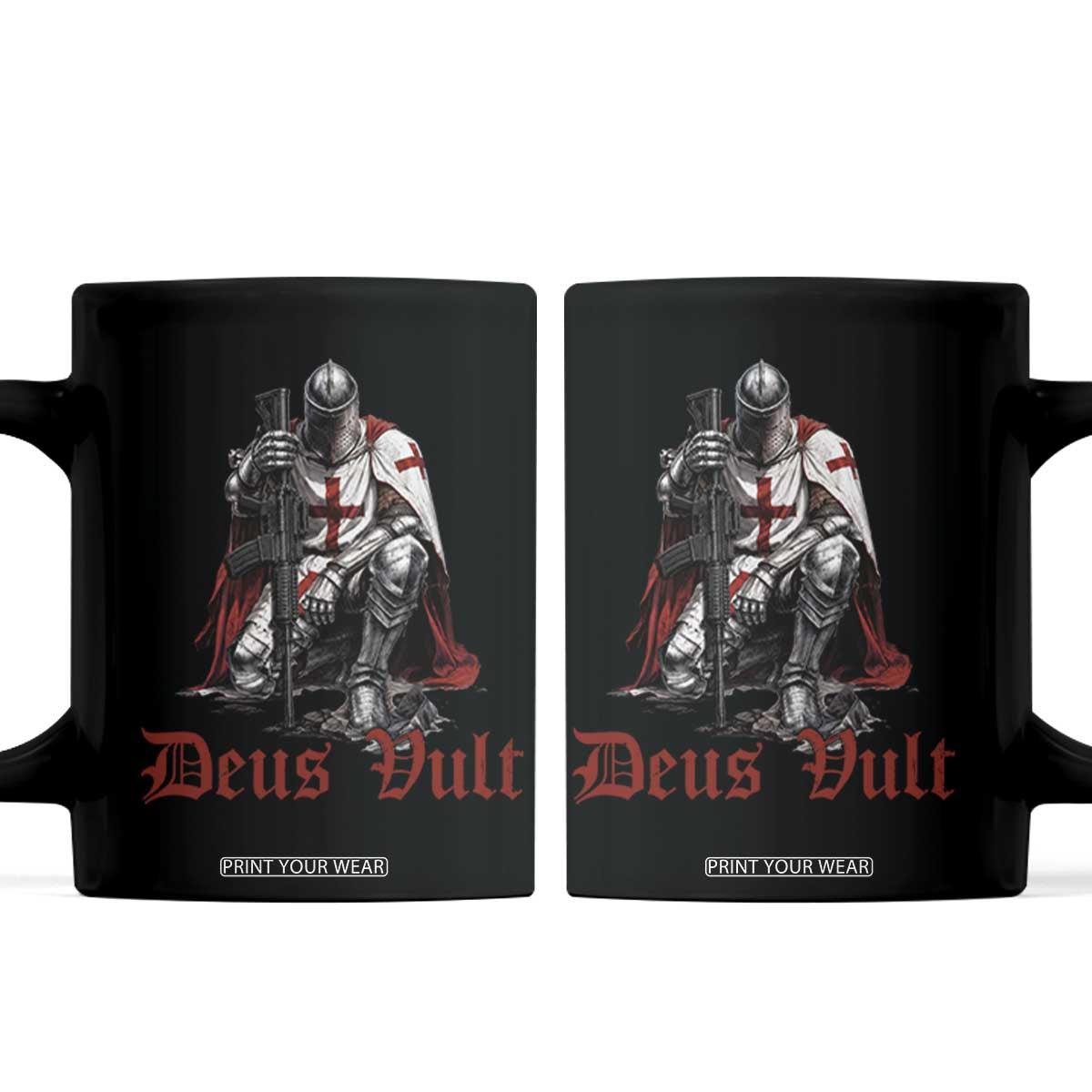 Deus Vult Knights Templar Gun Lover Coffee Mug Crusader Cross Soldier of Christ TS11 Black Print Your Wear