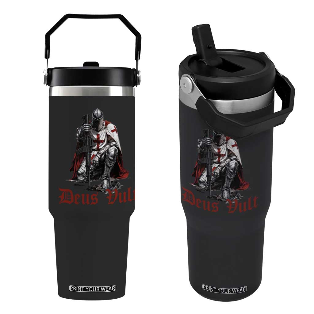 Deus Vult Knights Templar Gun Lover Flip Straw Tumbler Crusader Cross Soldier of Christ TS11 One Size: 30 oz Black Print Your Wear