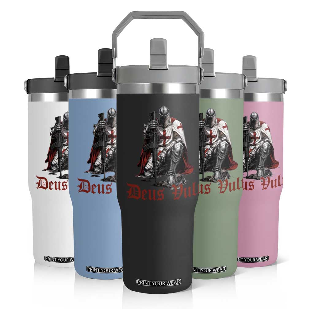Deus Vult Knights Templar Gun Lover Flip Straw Tumbler Crusader Cross Soldier of Christ
