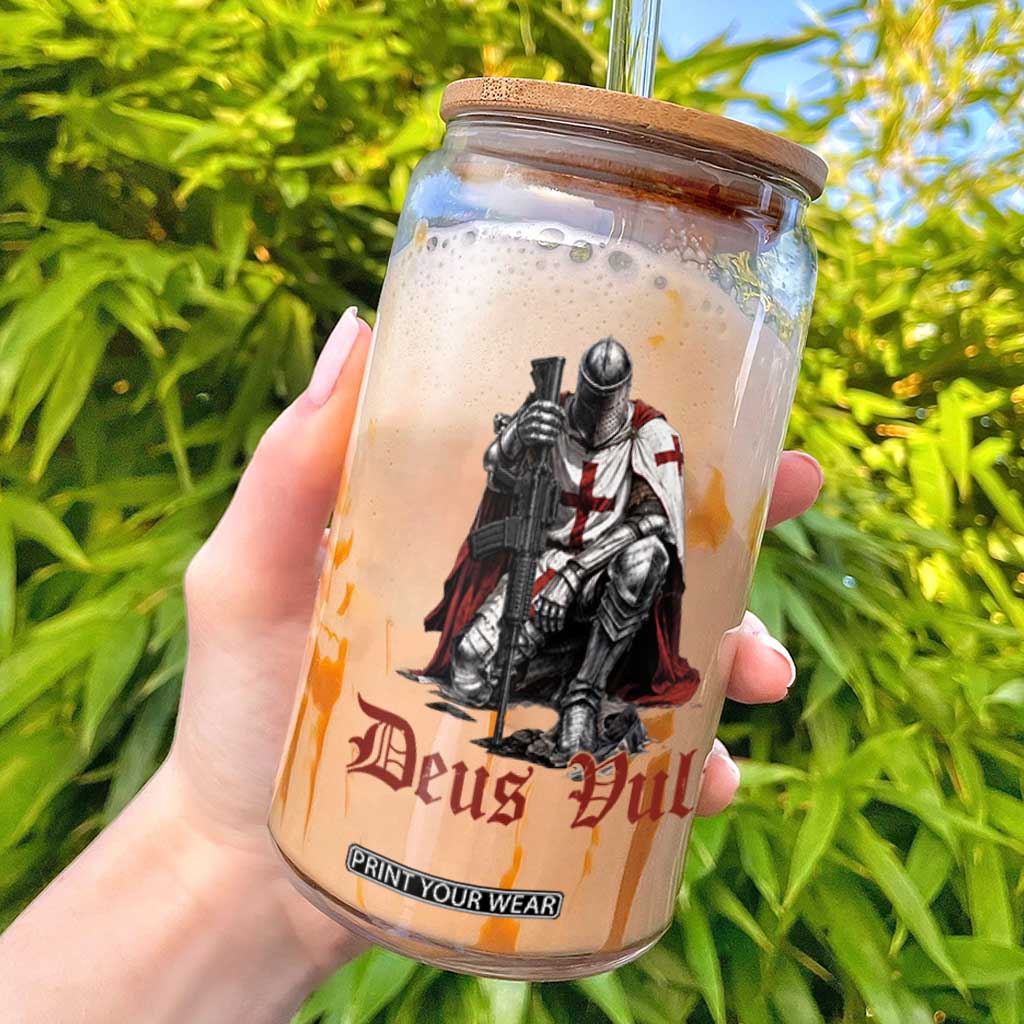 Deus Vult Knights Templar Gun Lover Glass Can Crusader Cross Soldier of Christ TS11 Black Print Your Wear