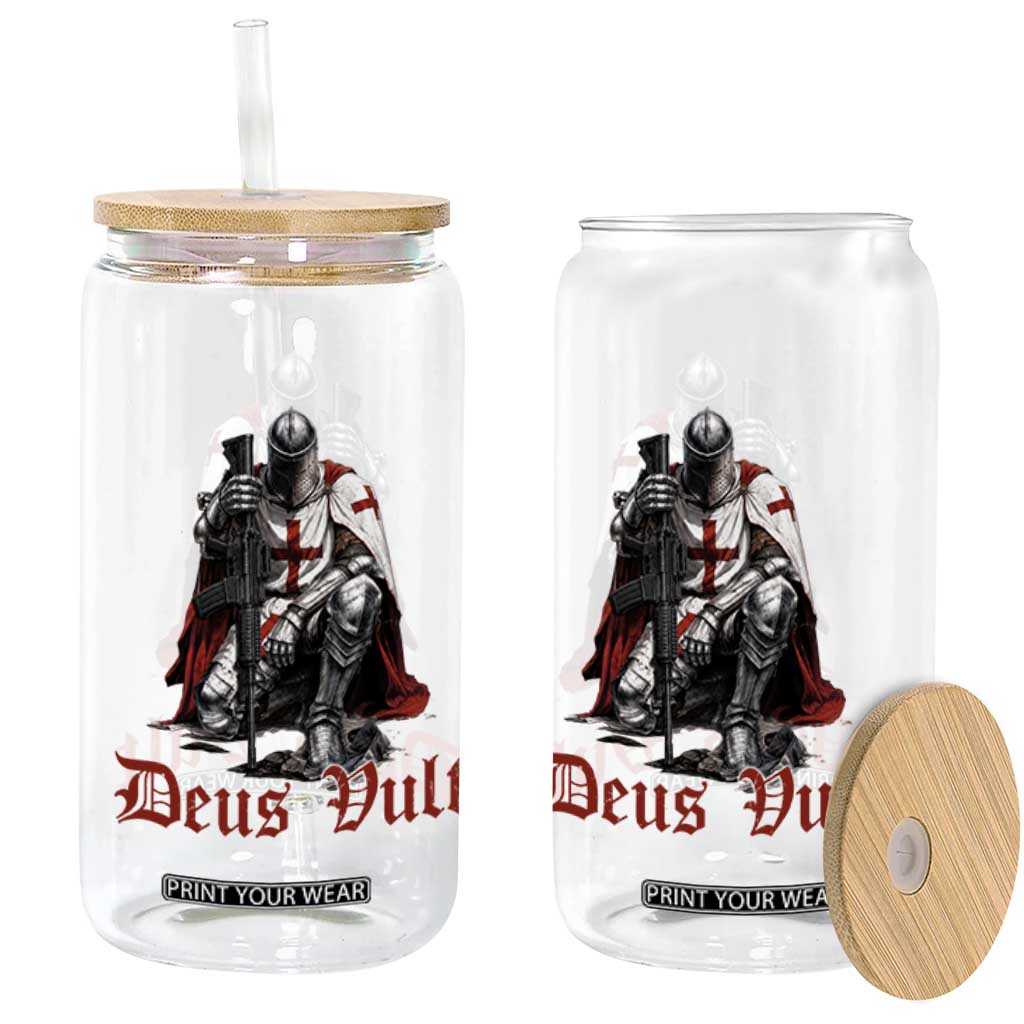 Deus Vult Knights Templar Gun Lover Glass Can Crusader Cross Soldier of Christ