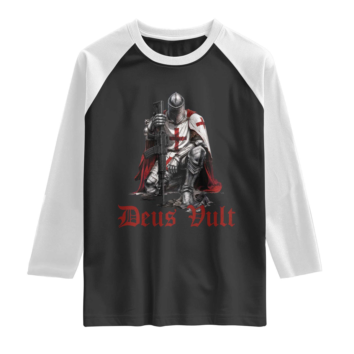 Deus Vult Knights Templar Gun Lover Raglan Shirt Crusader Cross Soldier of Christ