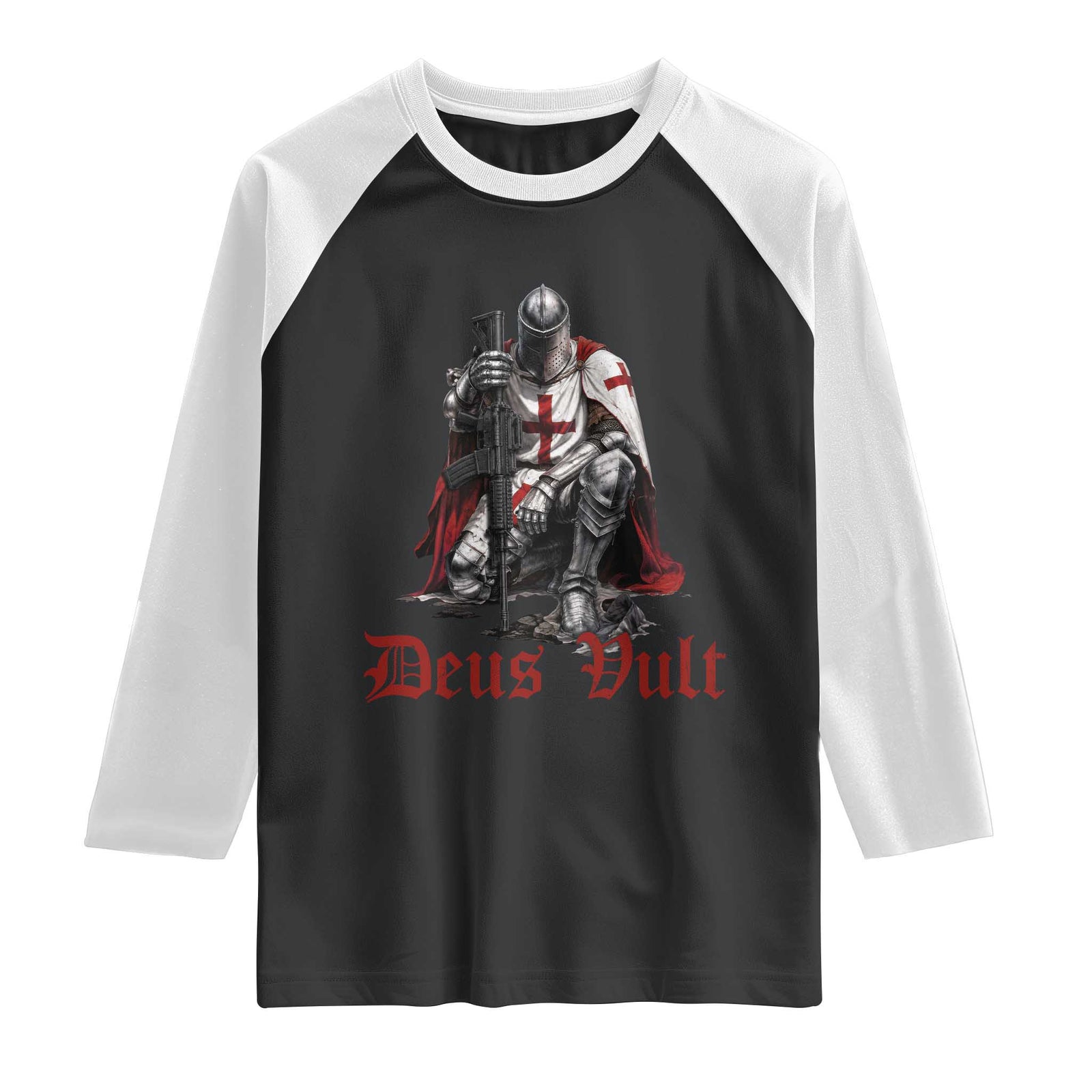 Deus Vult Knights Templar Gun Lover Raglan Shirt Crusader Cross Soldier of Christ TS11 Black White Print Your Wear
