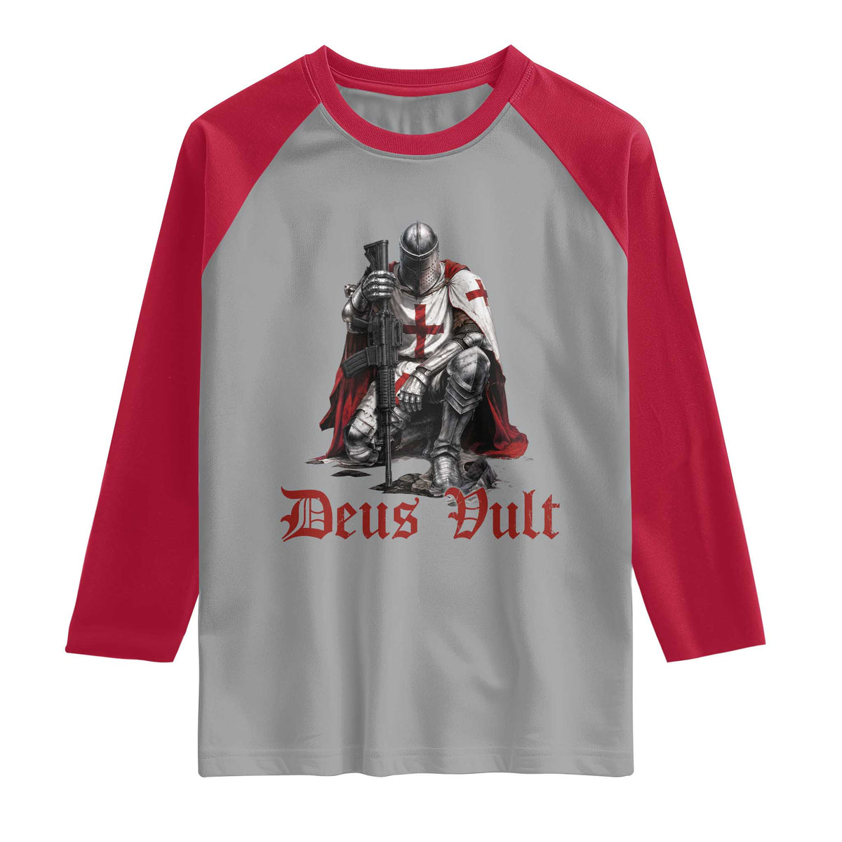 Deus Vult Knights Templar Gun Lover Raglan Shirt Crusader Cross Soldier of Christ