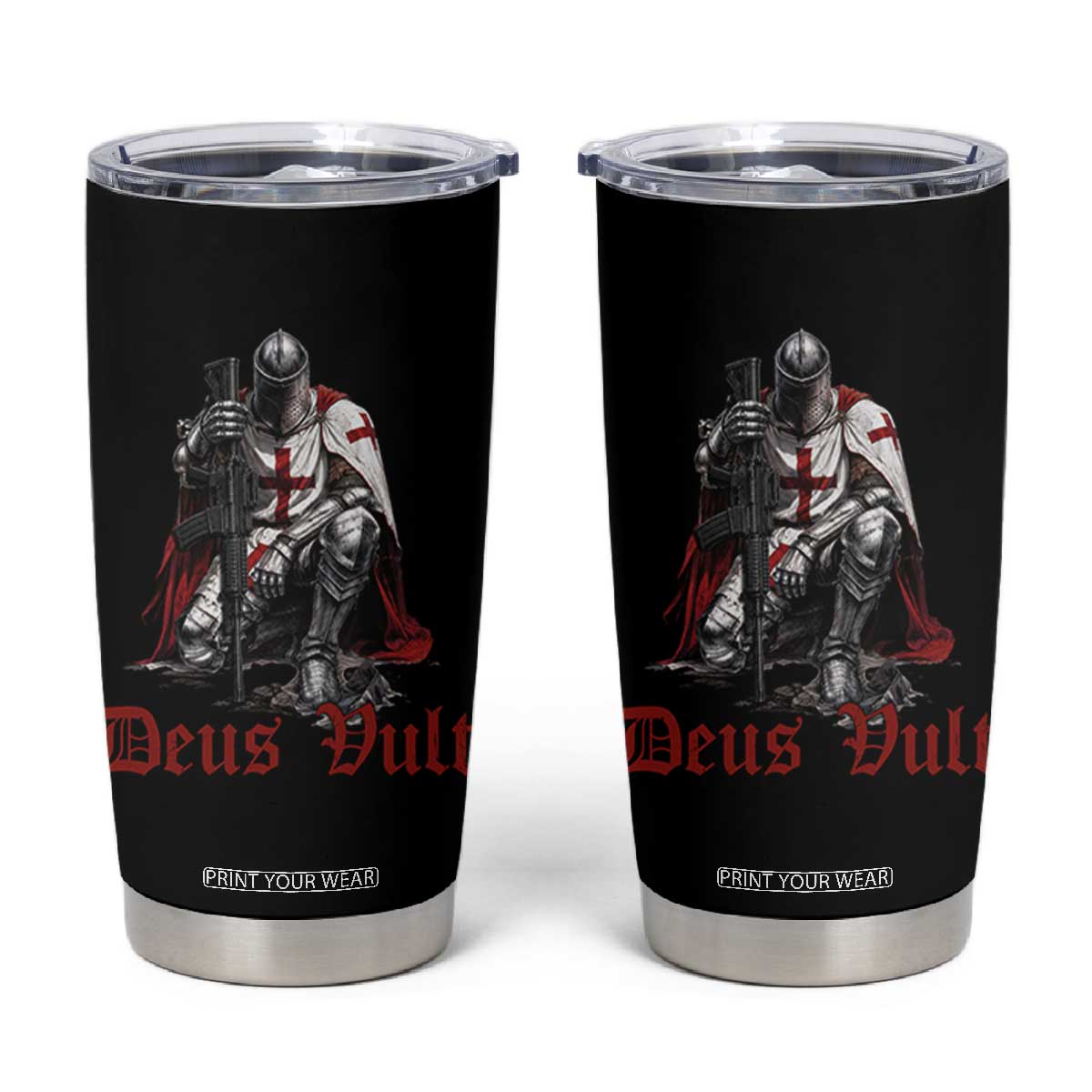 Deus Vult Knights Templar Gun Lover Tumbler Cup Crusader Cross Soldier of Christ