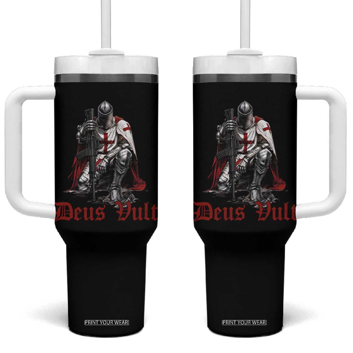 Deus Vult Knights Templar Gun Lover Tumbler With Handle Crusader Cross Soldier of Christ