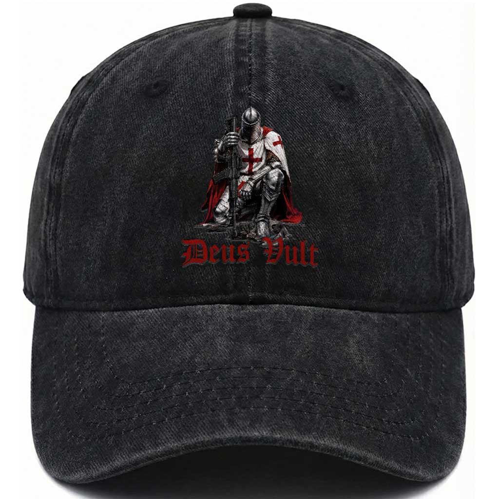 Deus Vult Knights Templar Gun Lover Washed Cotton Baseball Cap Crusader Cross Soldier of Christ TS11 Print Your Wear