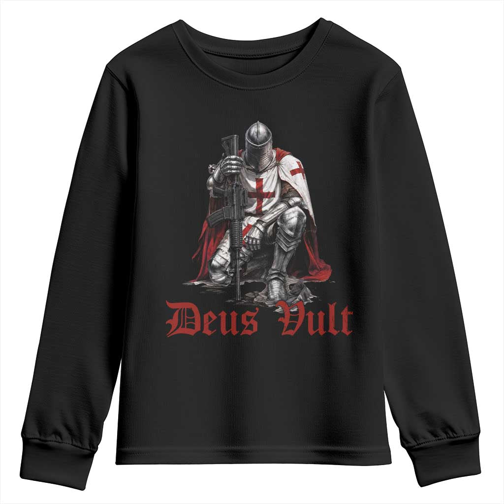 Deus Vult Knights Templar Gun Lover Youth Sweatshirt Crusader Cross Soldier of Christ TS11 Black Print Your Wear